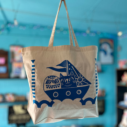 Sail Away ~ Organic Hand Printed Tote Bag